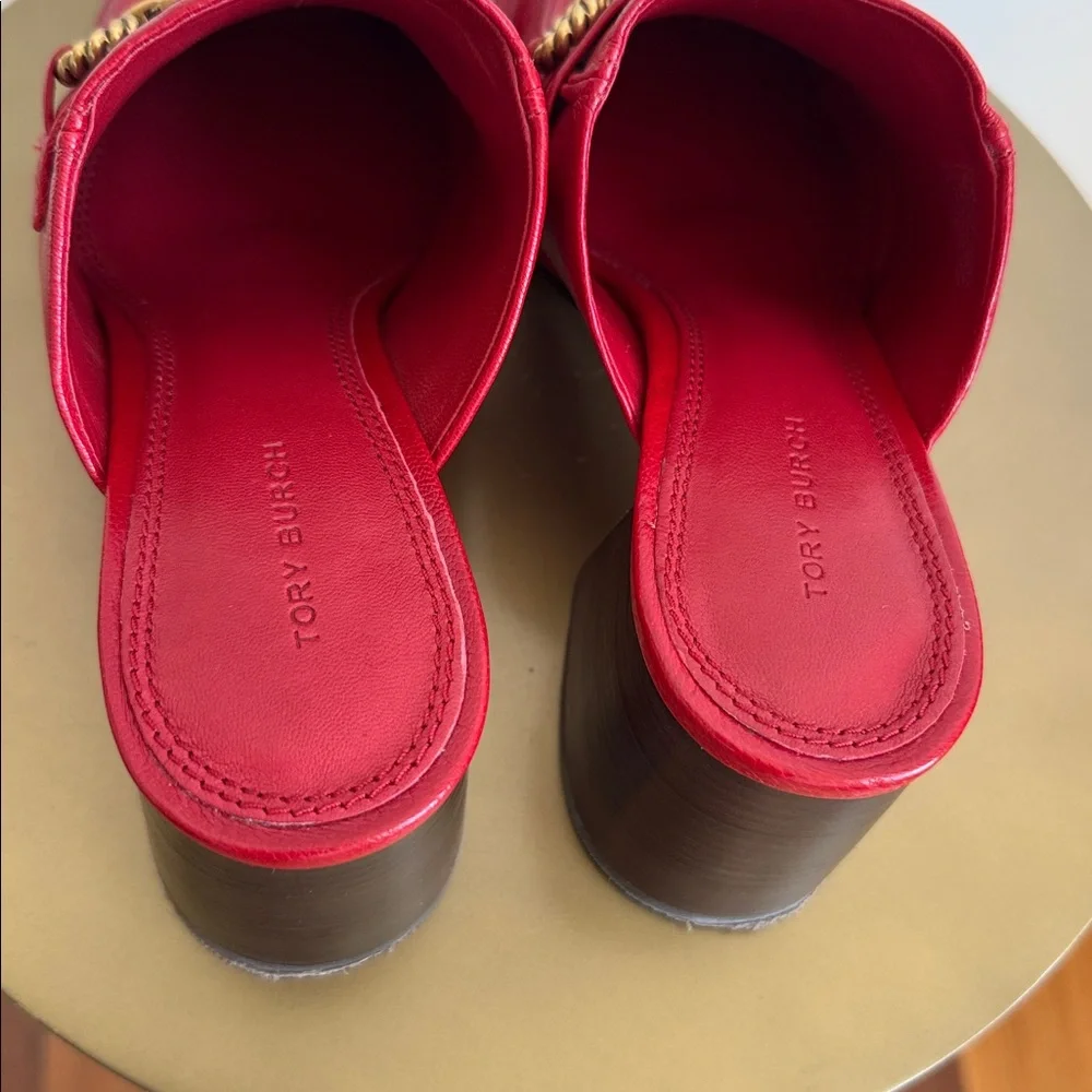 Tory Burch Leather Mules Size US 7.5 Tory Burch Red Leather Slip-On Shoes